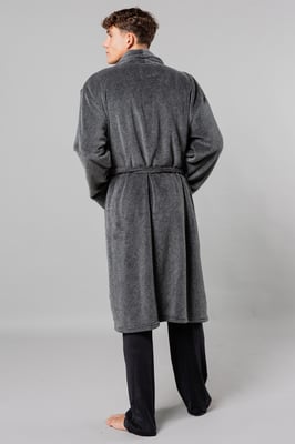 Navy Plush Shawl Collar Dressing Gown