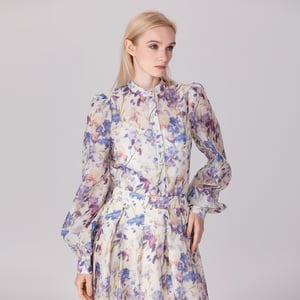 Organza overhemd met bloemenprint en lange mouwen