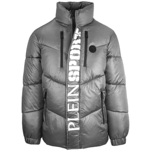 Plein Sport Vet verticaal logo glanzend gewatteerd grijs jack