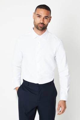 Slim Fit Long Sleeve Herringbone Shirt