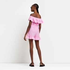 River Island Womens Playsuit Pink Bardot Frill