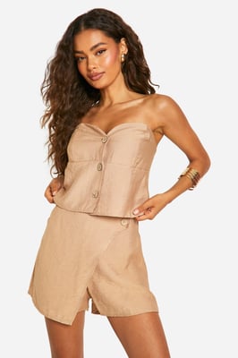 Linen Look Button Front Bandeau