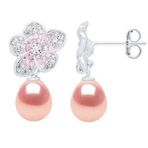 Earrings - Jewelry Silver - Real Cultured Freshwater Pearls Pear 9-10 mm