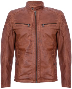 Navy Leather Vintage Quilted Racing Zipped Biker Jacket