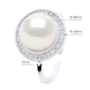 Verstelbare ring Omgeving in Cubic Zirconia - Echtheid Gekweekte Zoetwaterparel Knop 10-11 mm