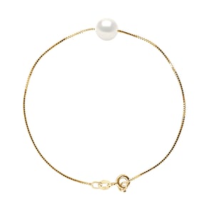 Armband Gekweekte Pearl Zoetwater 8-9mm Wit Geel gouden ketting Venetiaanse