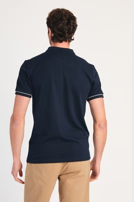 Navy Cotton Zip Neck Polo Shirt