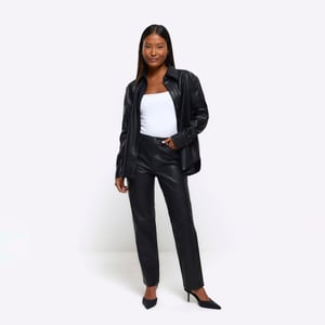 River Island Womens Straight Trousers Petite Black Faux Leather