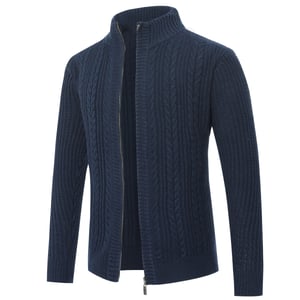 Cardigan med dragkedja för herrar Cardigan Chunky Knit med ståkrage Blå
