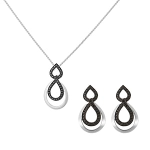 Orphelia 'Amber' Dames 925 Sterling Zilveren Set: Ketting-Hanger + Oorbellen - Zilver/Zwart SET-7092/2