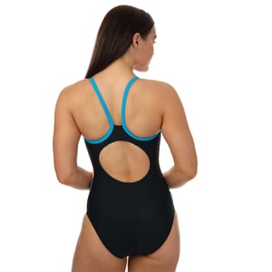 Speedo Dive Muscleback badpak met smalle bandjes voor dames, blauw-oranje