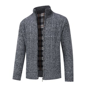 Cardigan med dragkedja för herrar Cardigan Chunky Knit med ståkrage för vinter Mörkgrå