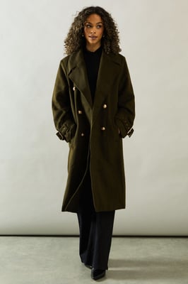Buckle Detail Double Breasted Coat