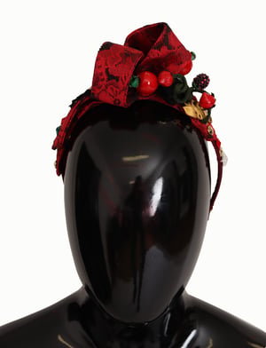 Dolce & Gabbana Damernas Körsbärssilke Kristallslips Logodiadem Tiara Huvudband