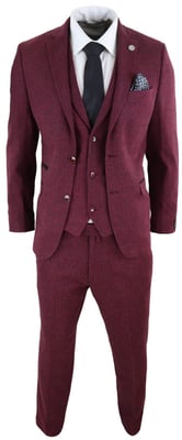 Heren 3-delig wijnvisgraatwol tweed retro pak