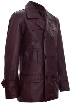 Cow Hide Dr Who Naval German Pea Coat Leather Jacket