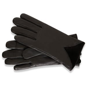 Barneys Originals Black Leather Gloves with Suede Detail