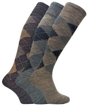 Set van 3 Argyle kniekousen van lamswol voor heren - Bruin