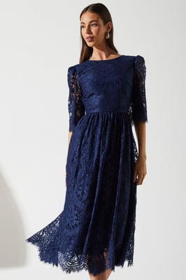 Lace Short Sleeve Midi Dress