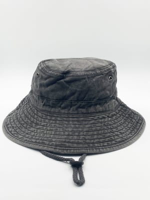 Grey Distressed Denim Safari Bucket Hat with Toggle Adjuster
