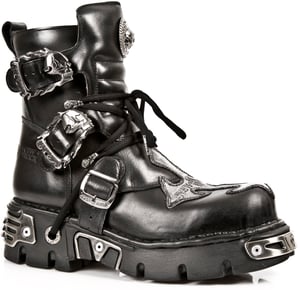 New Rock Silver Cross Black Leather Biker Boots-407-S1