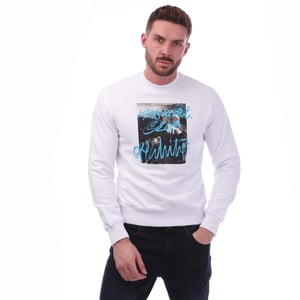 Men's Off White Rocks Type Slim Crewneck Sweatshirt in White Black