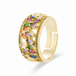 Luxenter ring met Multicolour Zirkonia afgewerkt in 18K geel goud - Fabeu