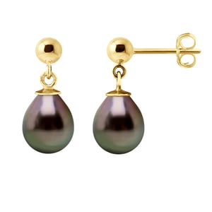 Dangle Oorbellen Tahitian parels 8-9 mm Pears - Yellow Gold