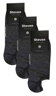 Steven - 3 Pairs Multipack Mens Merino Wool Invisible Socks - Charcoal