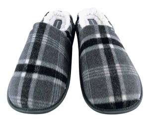Dunlop - Mens Warm Plush Fleece Lined Slip on Mule Checked Plaid House Slippers