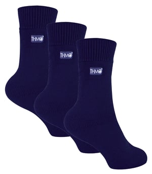 3 Pairs Multipack Kids Thermal Socks | THMO | Ribbed Soft Top Fleece Fluffy Inner Warm Socks for Boys & Girls - Navy
