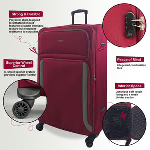 Soft Extra Large 8 Wheel Luggage Light Travel Suitcase