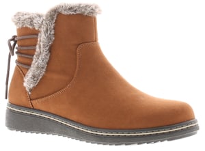 Womens Ankle Boots Fuax Fur Trim Mollie Zip Fastening tan