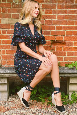 Black Ditsy Floral Lace Detail Dress