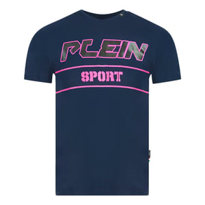 Philipp Plein Sport Block roze logo marineblauw T-shirt