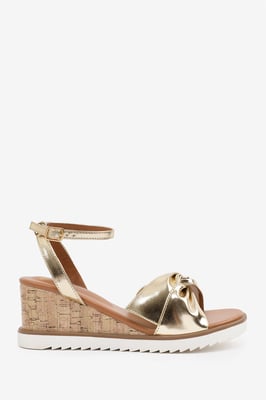 Wheres That From Womens 'Qween' Knot Detail Wedge Shoes With Buckle Ankle Strap