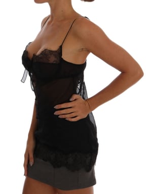 Dolce & Gabbana Damernas Svarta Silke Spets Chemise Lingerie Topp