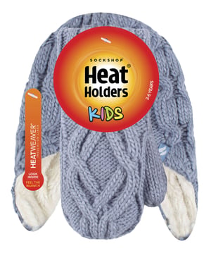 Heat Holders - Girls Majestic Soft Cosy Cable Knitted Design Bobble Trapper Hat and Mittens Gloves Set - Dusty Blue
