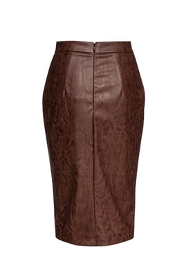 Chocolate Brown Faux Leather Pencil Skirt