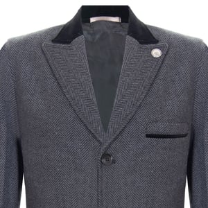 Herr 3/4 Lång Grå Crombie Överrock Jacka Fiskbensmönstrad Tweedrock Peaky Blinder