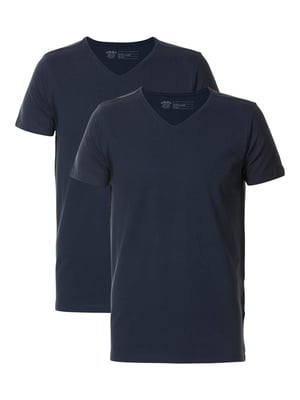 Petrol Industries - Heren 2-pack Basic T-shirts V-Hals  - Blauw