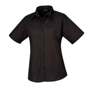 Premier Womens/Ladies Poplin Short-Sleeved Blouse (Black)