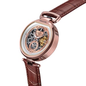 Heritor Automatic Lincoln Leather-Band Skeleton Watch with Moon Phase