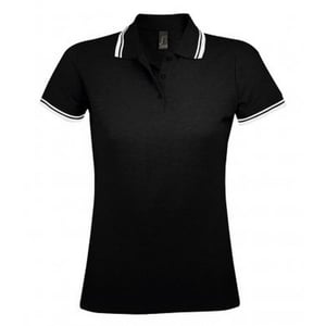 SOLS Womens/Ladies Pasadena Tipped Short Sleeve Pique Polo Shirt (Black/White)