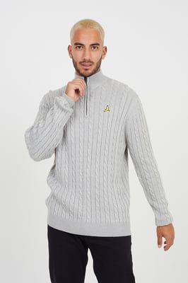 Grey 'August' Quarter Zip Neck Cable Knit Jumper
