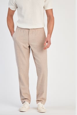 Beige Linen Blend Classic Fit Trousers