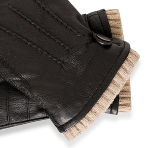 Barneys Originals Black Goat Leather Glove with Cream Knit Cuff