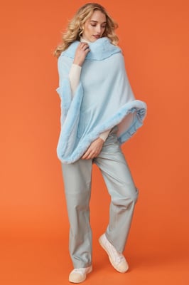  Faux Fur Trim Poncho