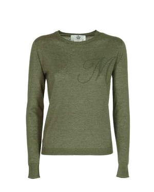 Crown Of Edinburgh Cashmere Long Sleeve Art 004 Green Letter M