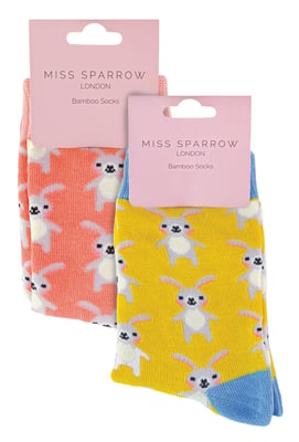 Miss Sparrow - 2 Pack Girls Bamboo Animal Patterned Socks - Rabbits